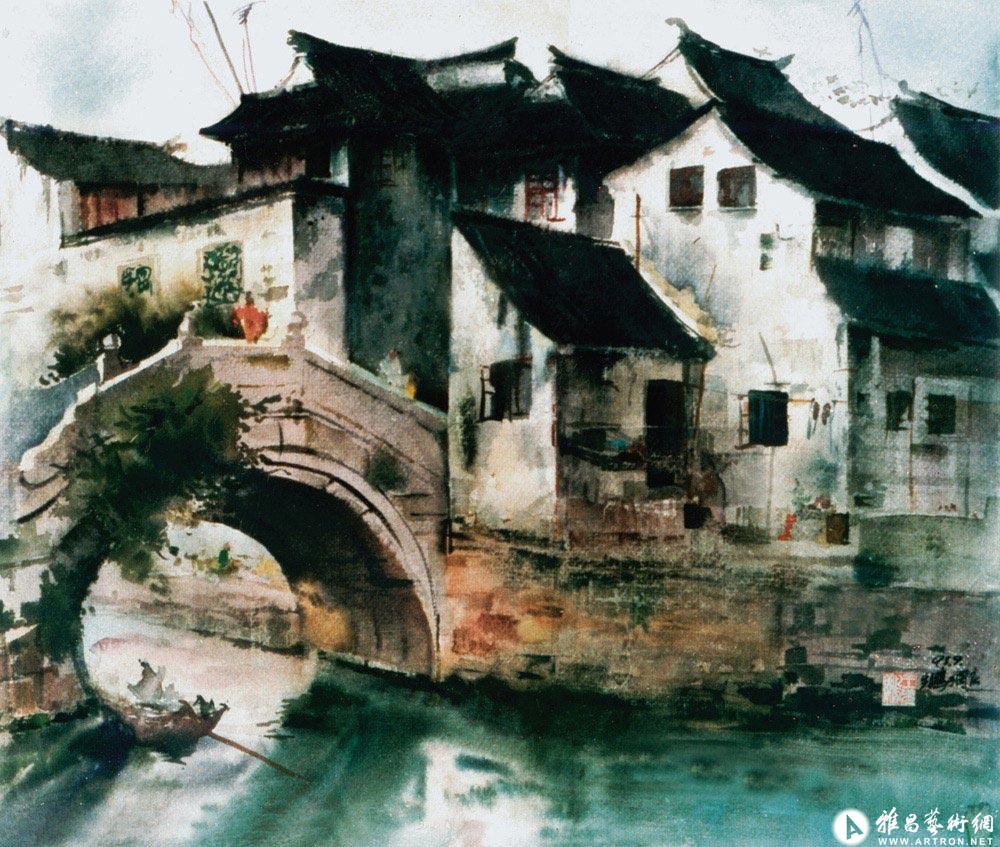 作品尺寸:30*40cm 材质:水彩画^-^watercolor painting 江南古镇