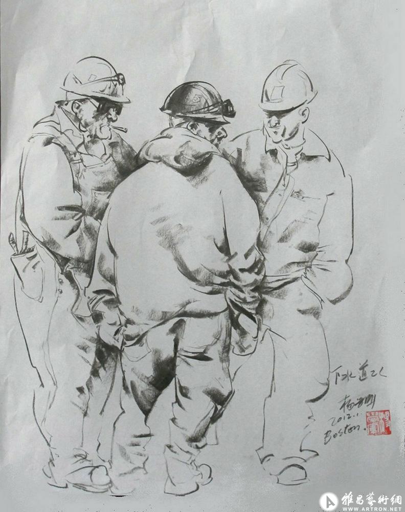 下水道工人_2012年美国之行速写展_杨学军作品展_在线