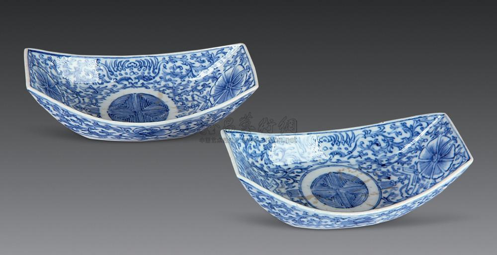 青花缠枝莲茶船(一对】拍卖品_图片_价格_鉴赏_清代青花瓷器_雅昌