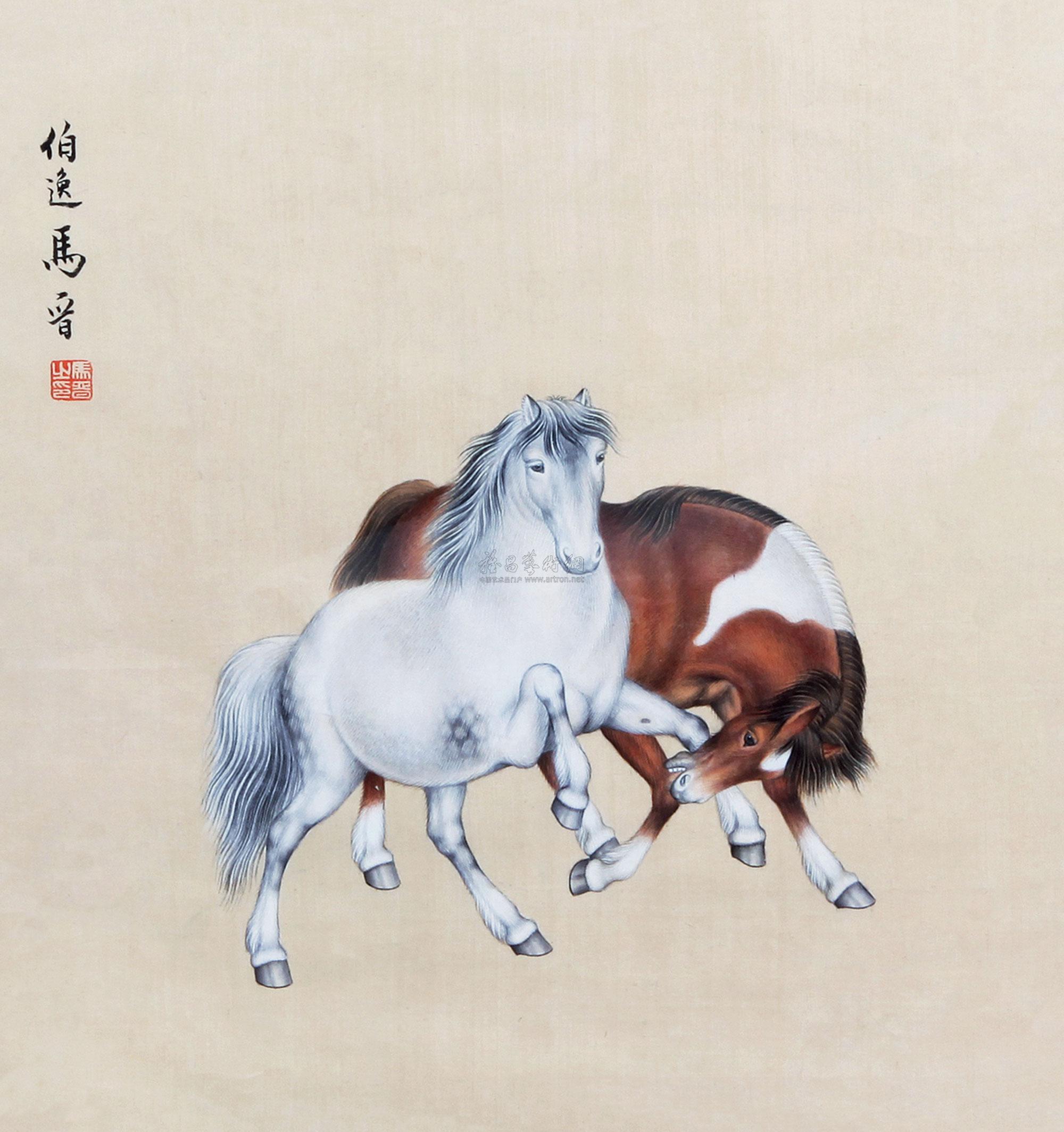0574 双马 镜框 绢本