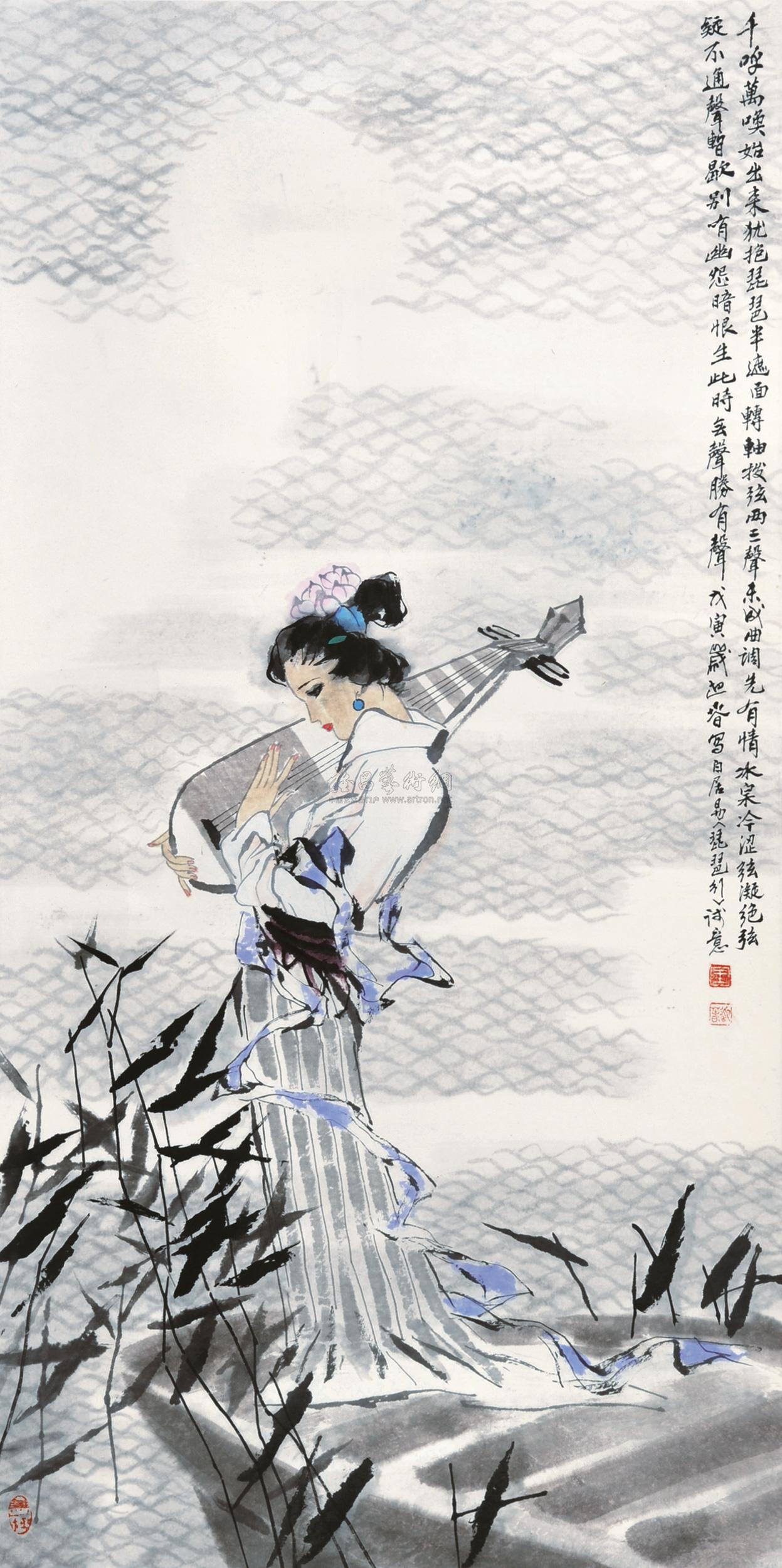 0719 1998年作 琵琶行诗意 立轴 设色纸本