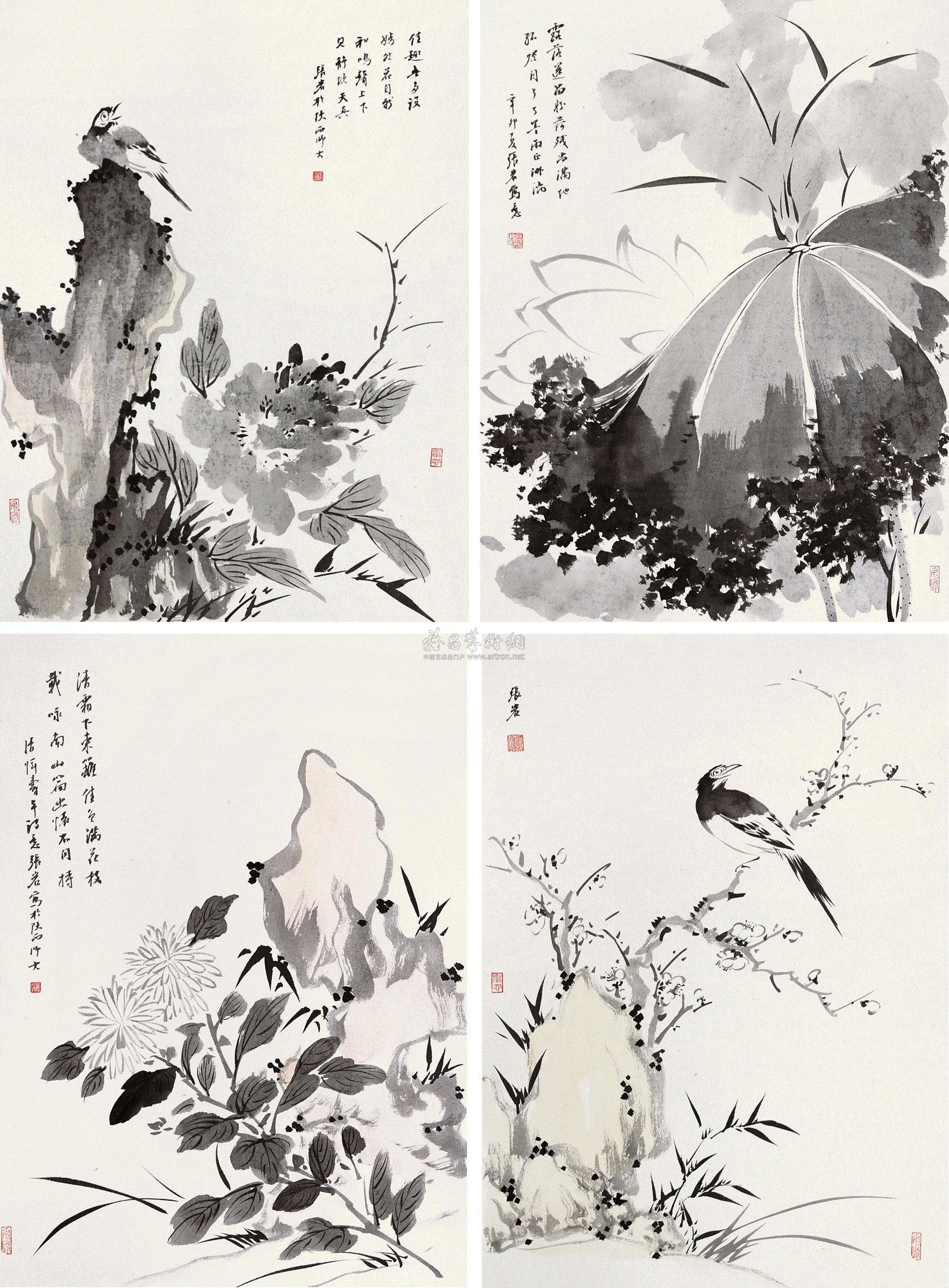 【花鸟春夏秋冬 四屏 设色绢本】拍卖品_图片_价格_鉴赏_绘画_雅昌