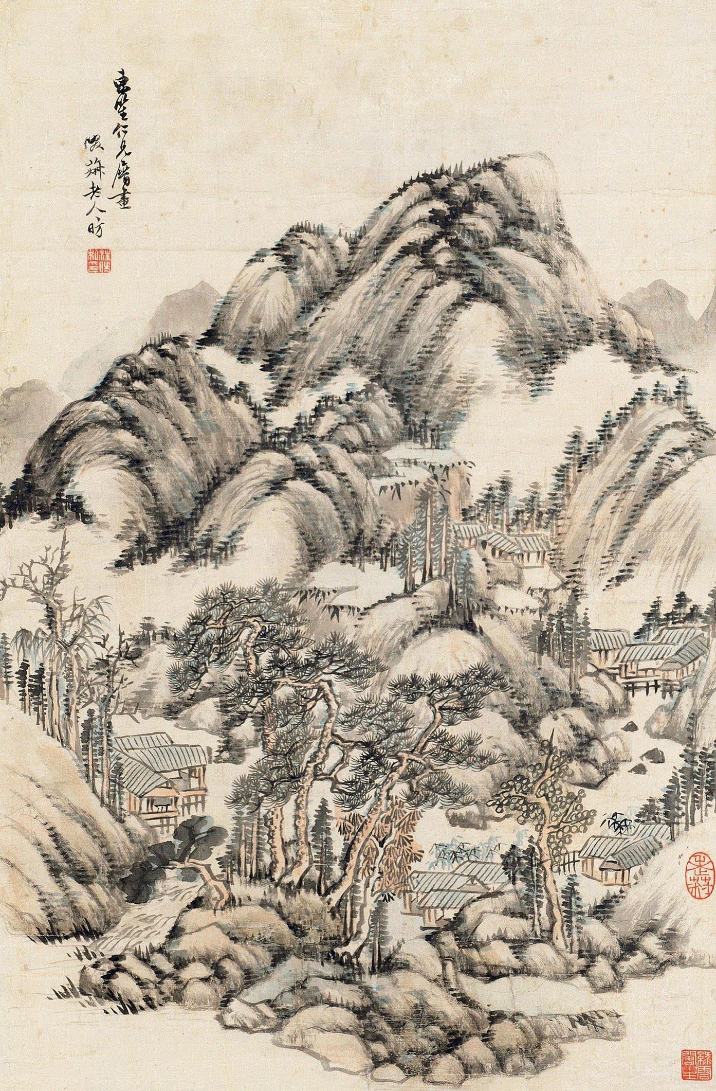*0030 溪山幽居 立轴 设色纸本