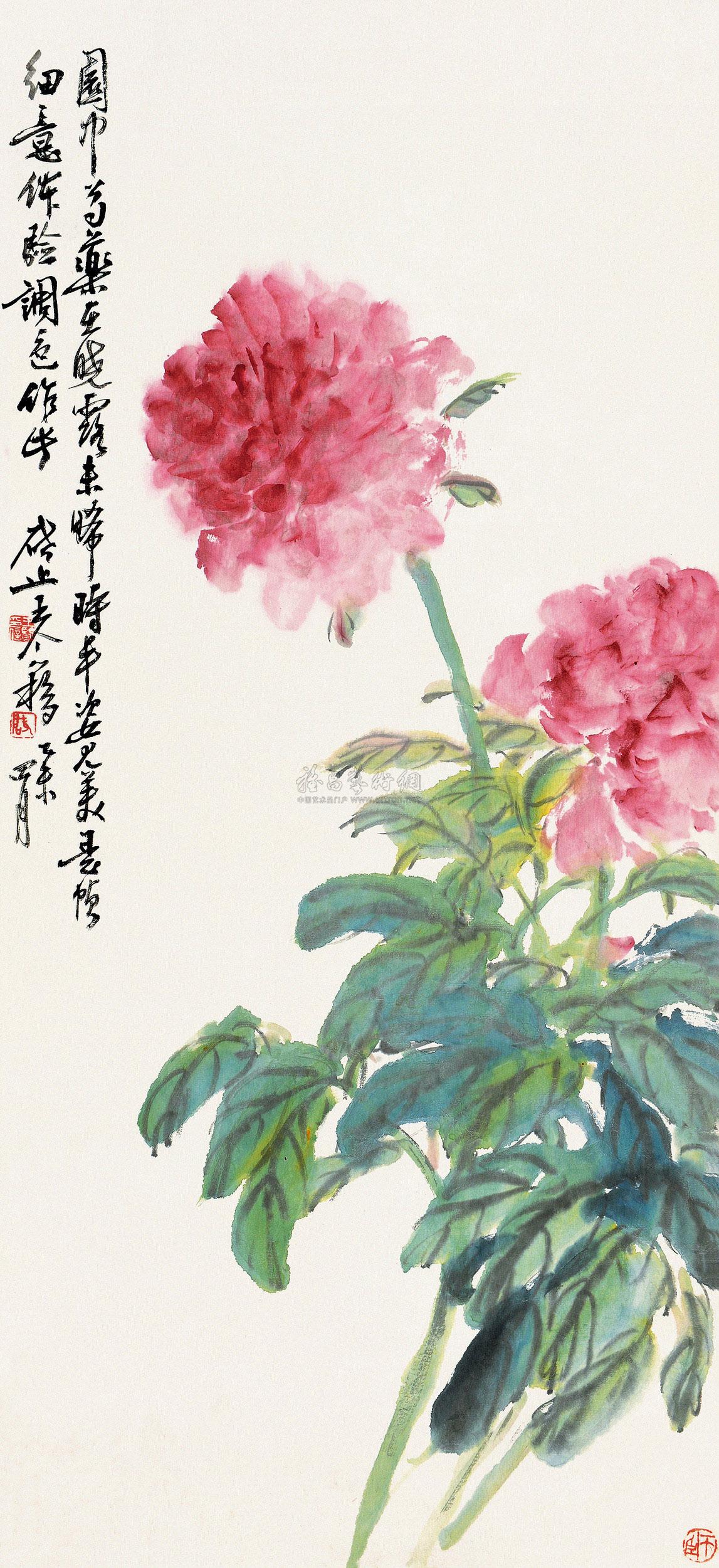 1418 乙未(1955年)作 园中芍药 立轴 设色纸本