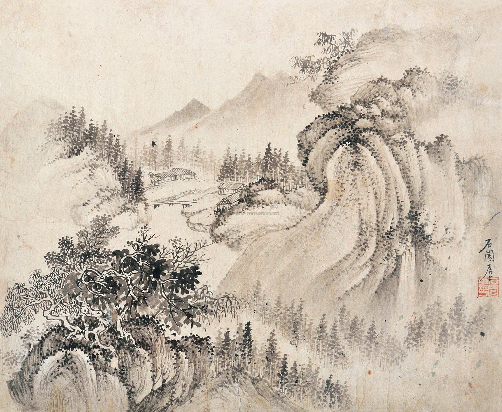 0430 山水小品 镜框 水墨纸本