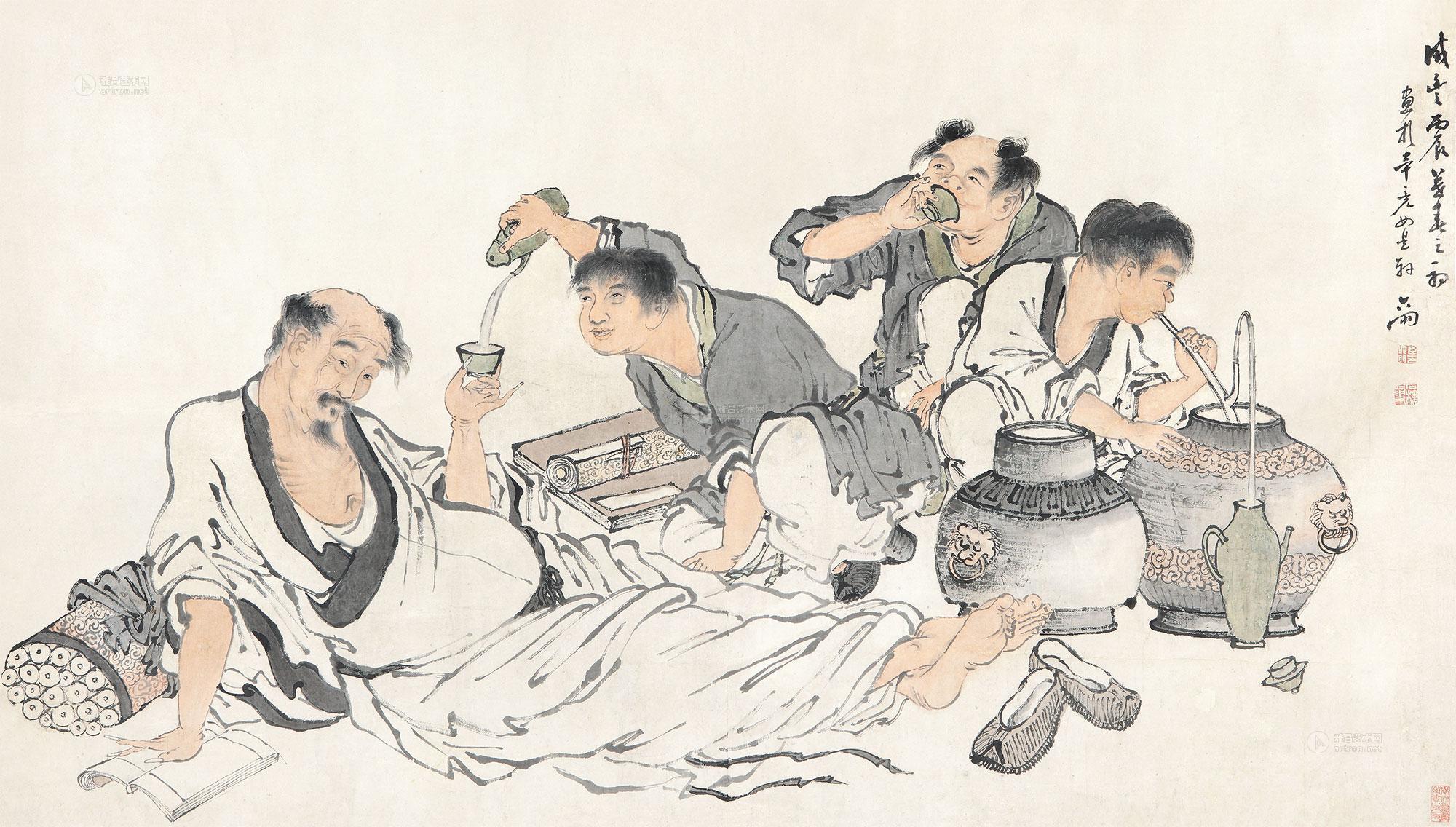 1856年作 醉酒图 镜心 设色纸本