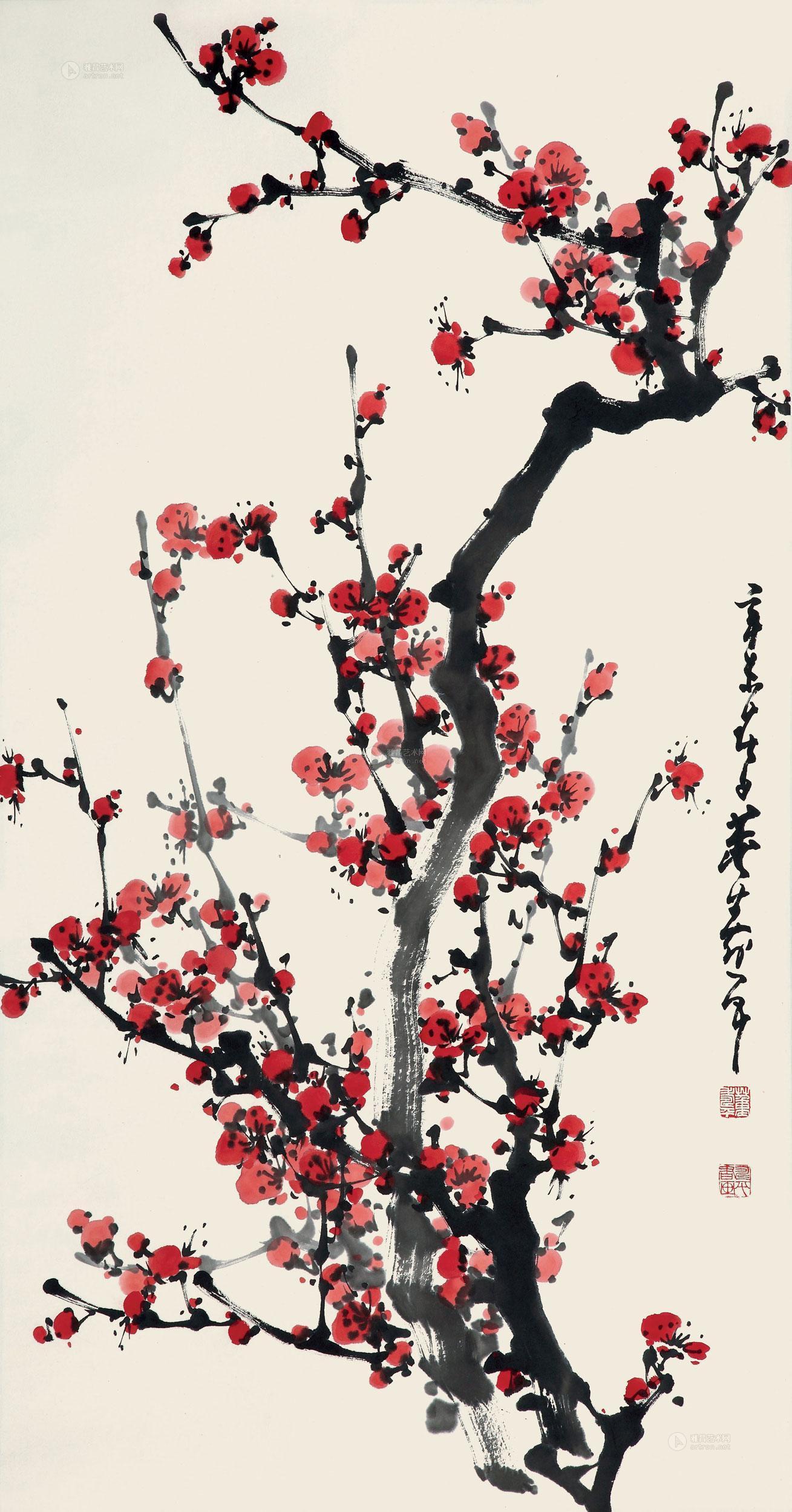 【1991年作 红梅 立轴 设色纸本】拍卖品_图片_价格_鉴赏_绘画_雅昌