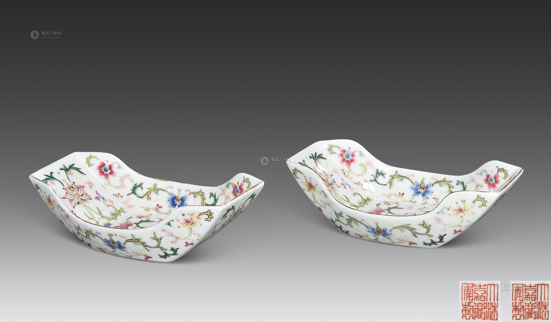 粉彩缠枝莲纹茶船(一对】拍卖品_图片_价格_鉴赏_清代粉彩瓷器_雅昌