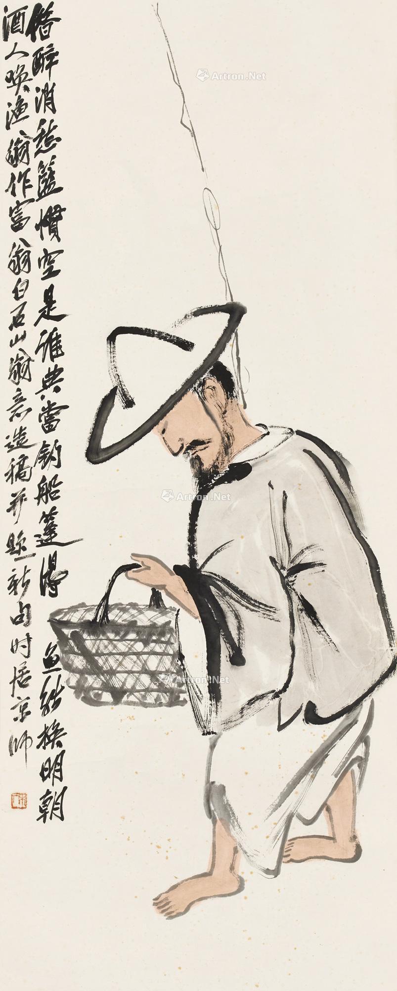 0614 钓鱼翁 立轴 设色纸本