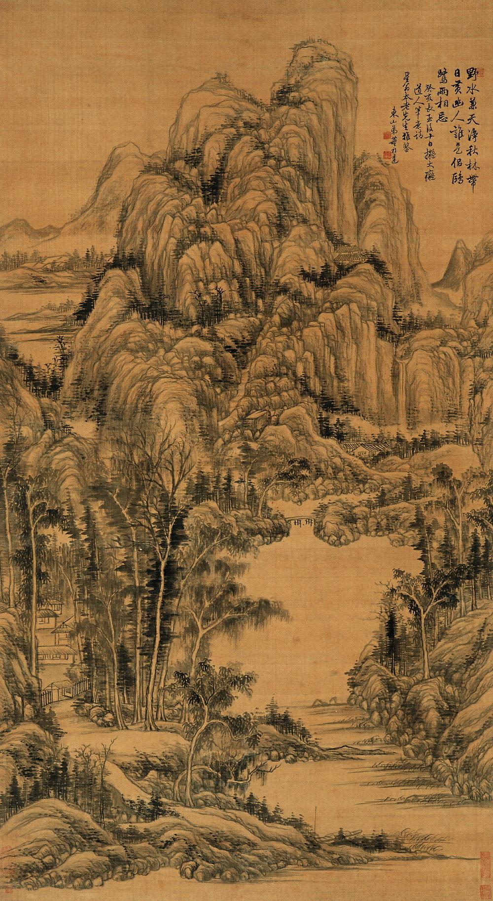 1081 癸亥(1743年)作 秋山草堂图 立轴 水墨绢本