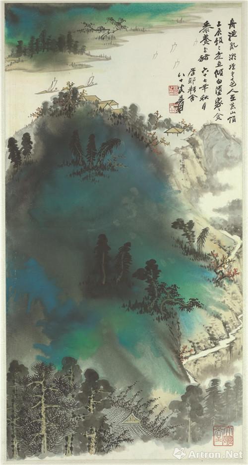 张大千 泼彩山水  纸本设色  1965年  129×70.5cm