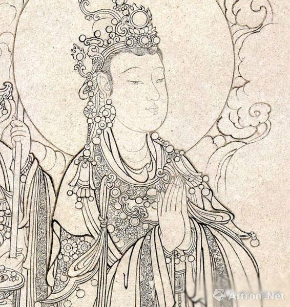 苏柏斗摹明代法海寺壁画纪:《帝释梵天礼佛护法图》(西壁)白描本