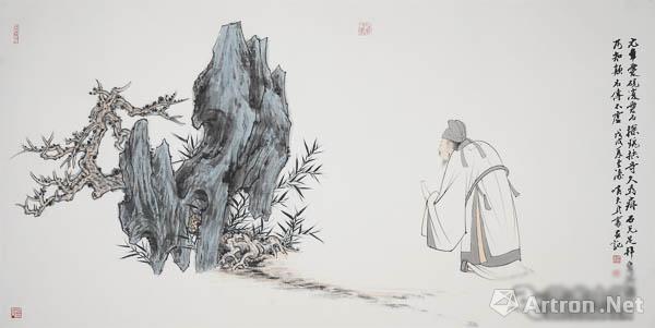 马啸天作品《米芾拜石》