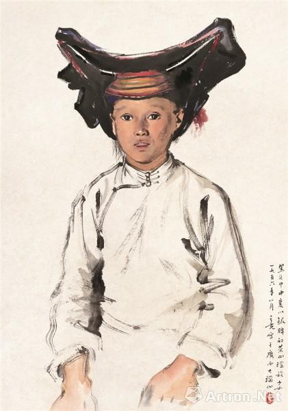 《茶山瑶族少女 杨之光 39x28cm 1956年 中国画