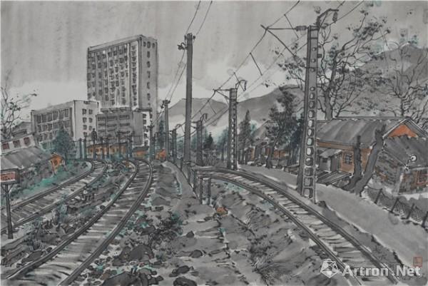 《成渝铁路》  李月林 46x68cm 2017年 纸本重彩