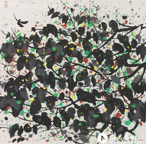 吴冠中1995年创作的《小鸟天堂》,70×70cm,纸本彩墨 吴冠中1995年