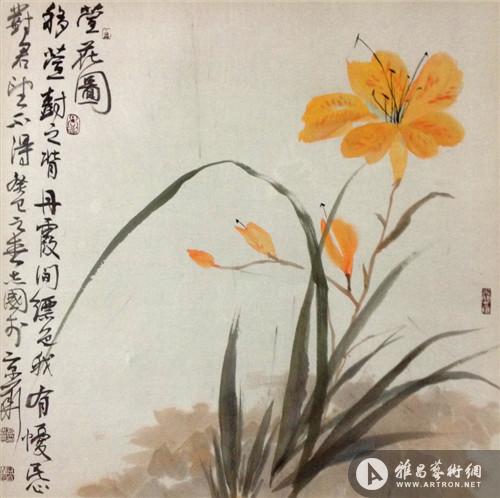 是一位极具市场潜力的当代书画家,现商家提供其写意花鸟作品《萱花图