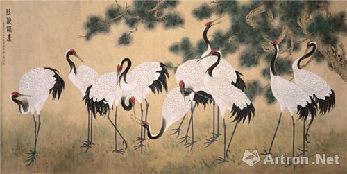 1959年,时值建国十周年,陈之佛创作了的巨制《松龄鹤寿》,十只