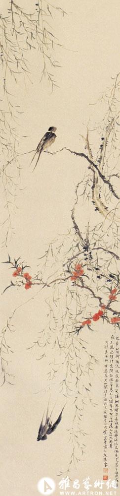 桃柳双燕<br>^-^Two Swallows among Willow