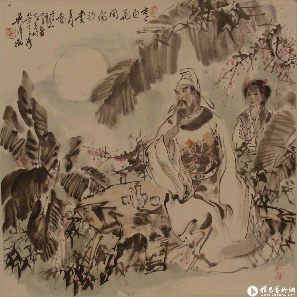 李白花間獨酌賞月圖