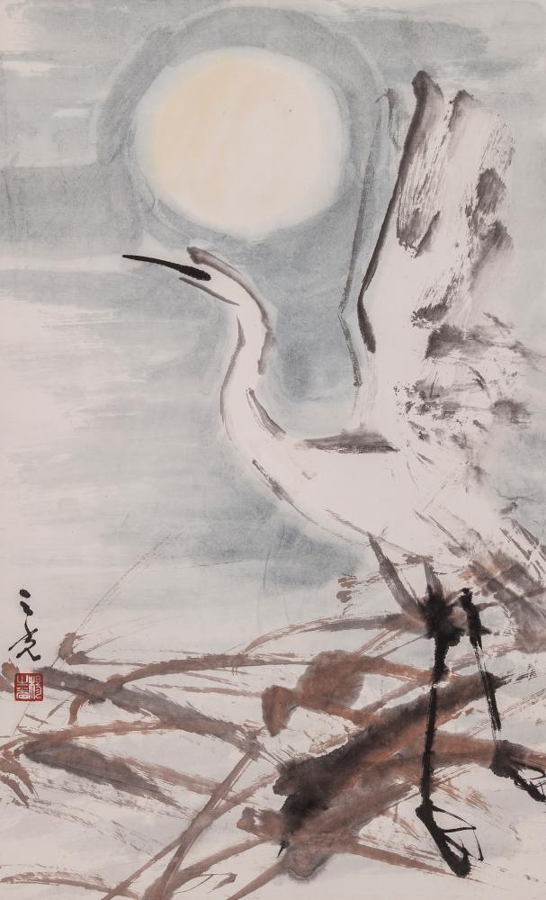 月夜白鹭