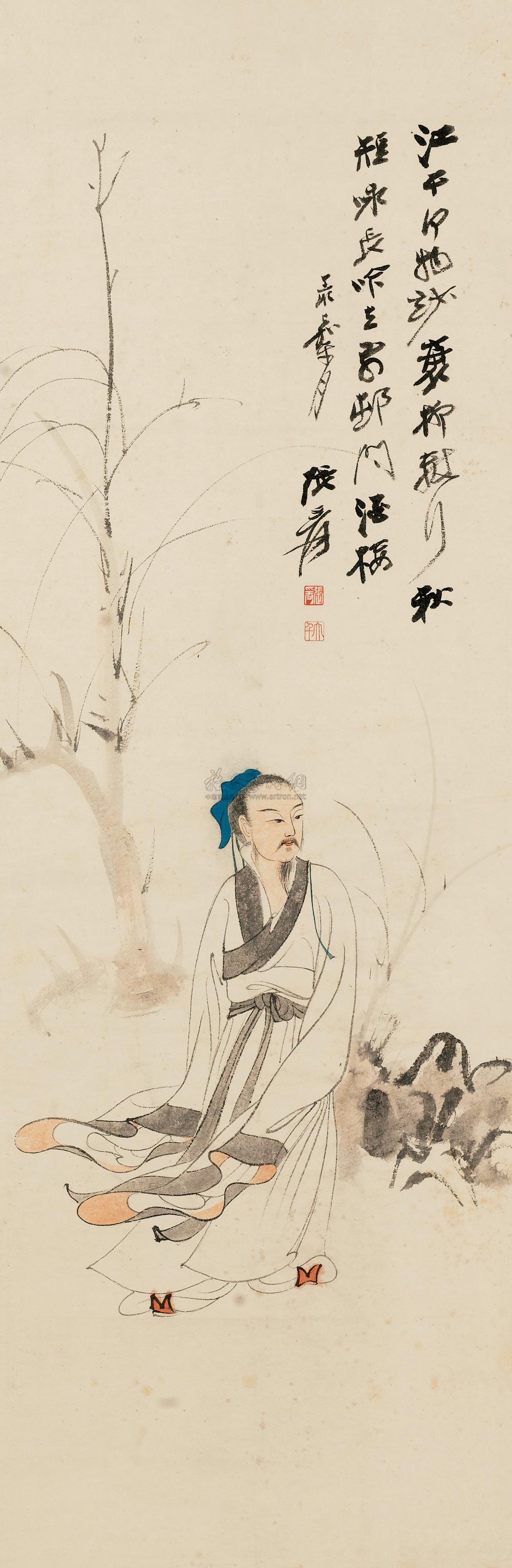 *1159 丁亥(1947年)作 高士行吟图 镜心 设色纸本