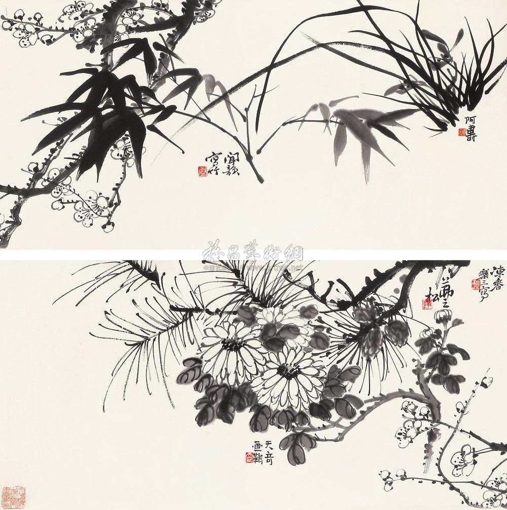 0220 四君子 镜心 水墨纸本