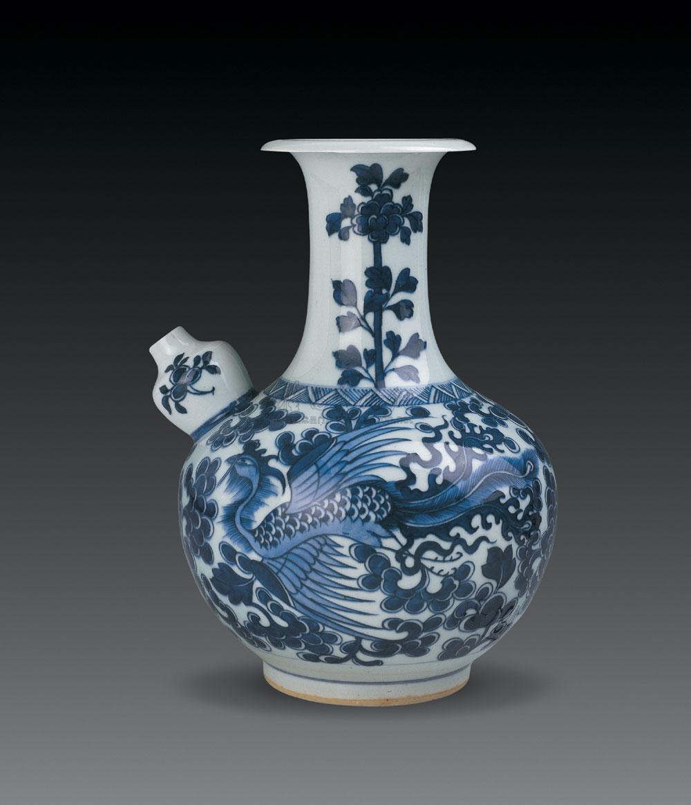 【清康熙 青花凤穿牡丹纹军持】拍卖品_图片_价格_鉴赏_清代青花瓷器