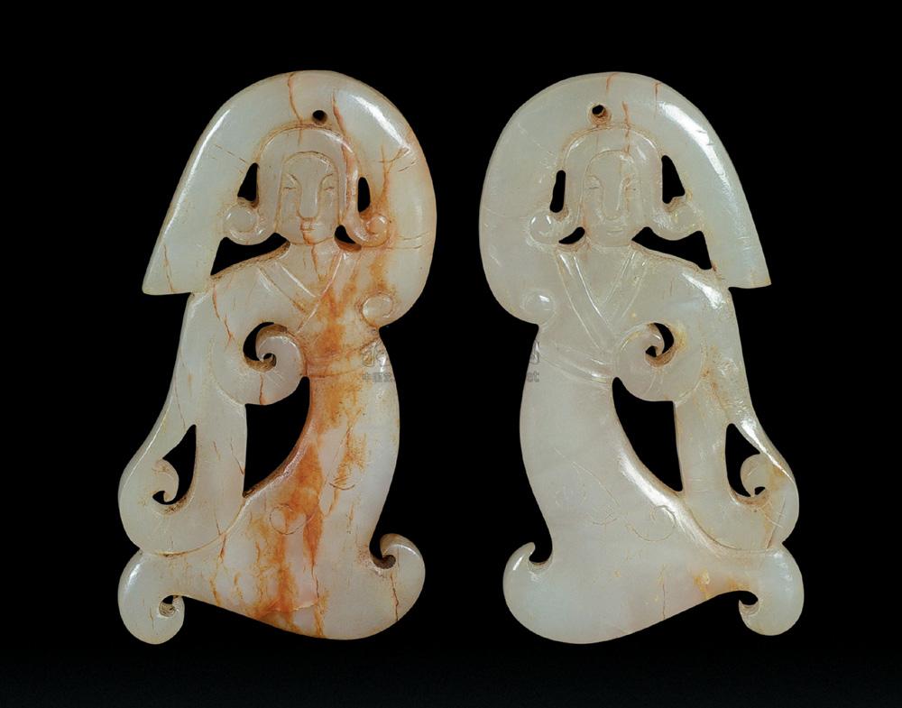 0466 汉代 白玉舞人珮 (一对)