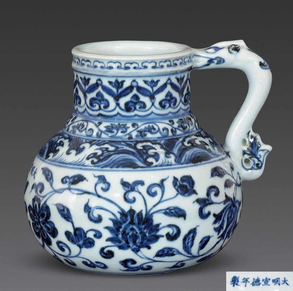 宣德 青花缠枝花卉纹龙柄花浇】拍卖品_图片_价格_鉴赏_明代青花瓷器