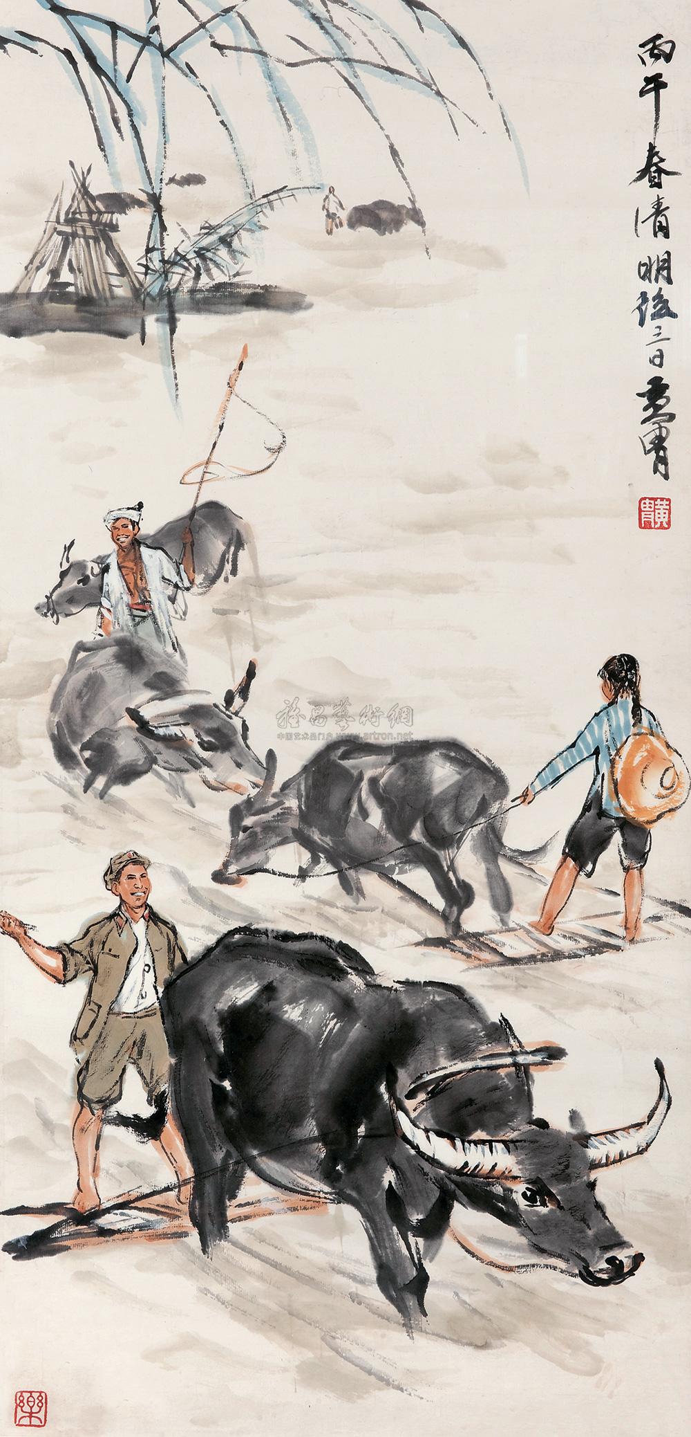 3464 1966年作 喜乐农忙 镜框 设色纸本