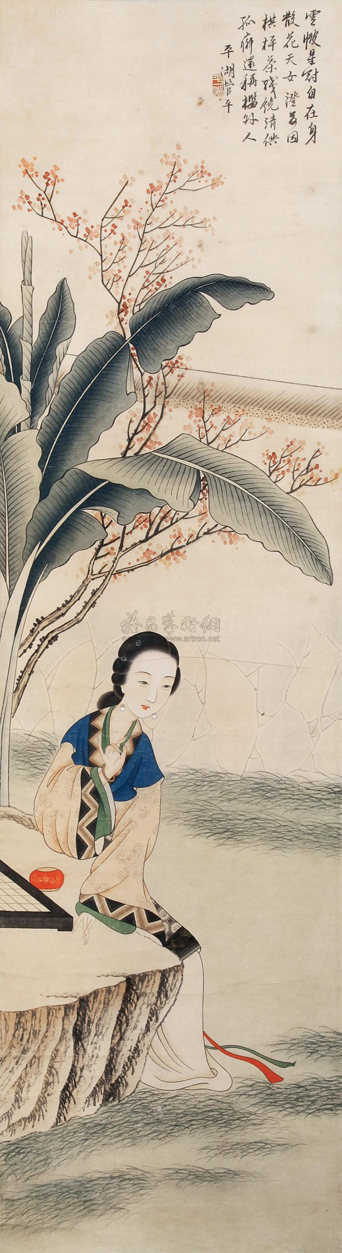 0466 芭蕉仕女图 立轴 设色纸本