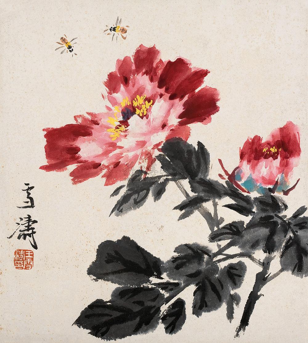 *0295 牡丹工虫 镜心 设色纸本