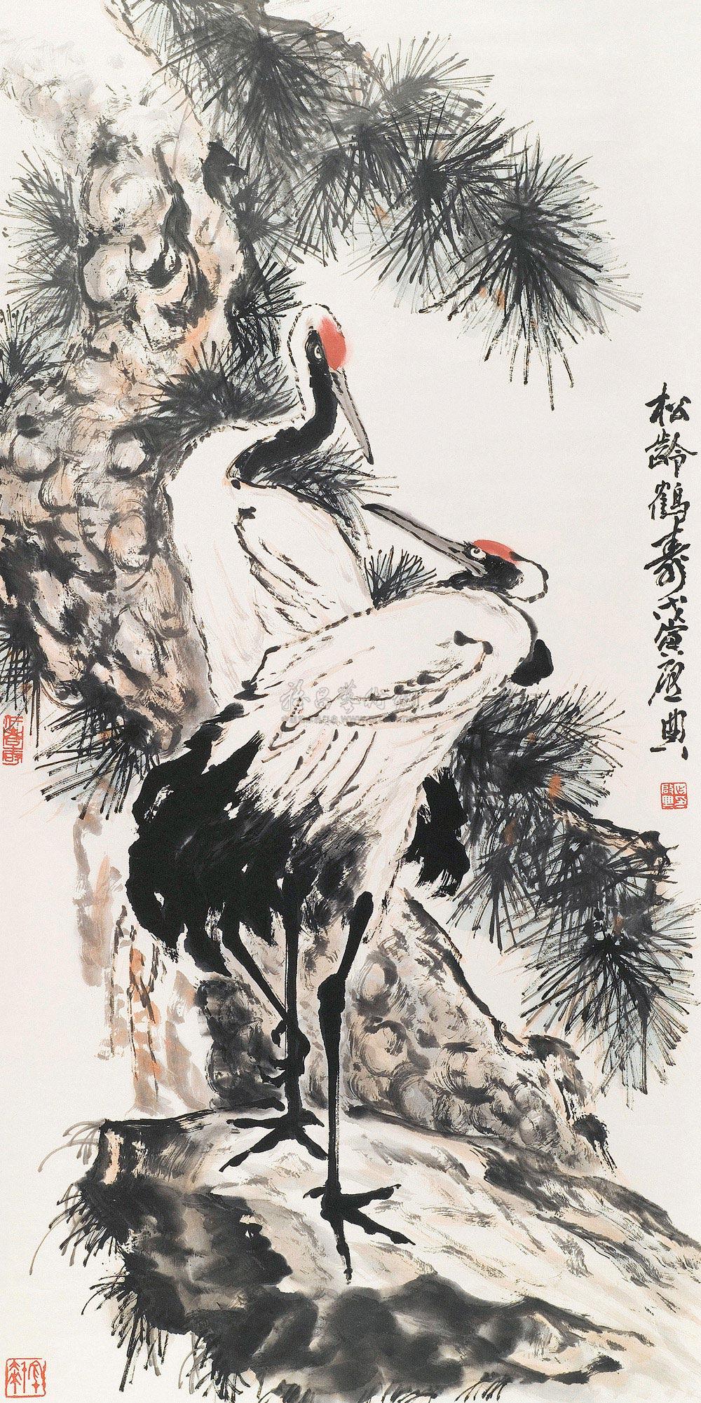0551 1998年作 松龄鹤寿 立轴 设色纸本