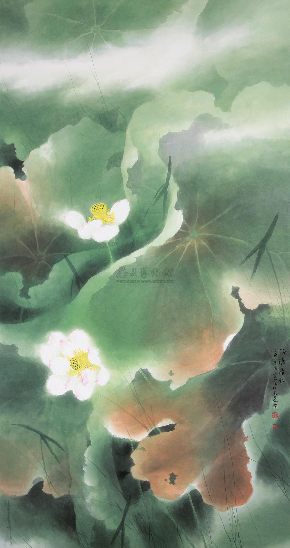 【荷塘清趣 立轴 设色纸本】拍卖品_图片_价格_鉴赏_绘画_雅昌艺术品