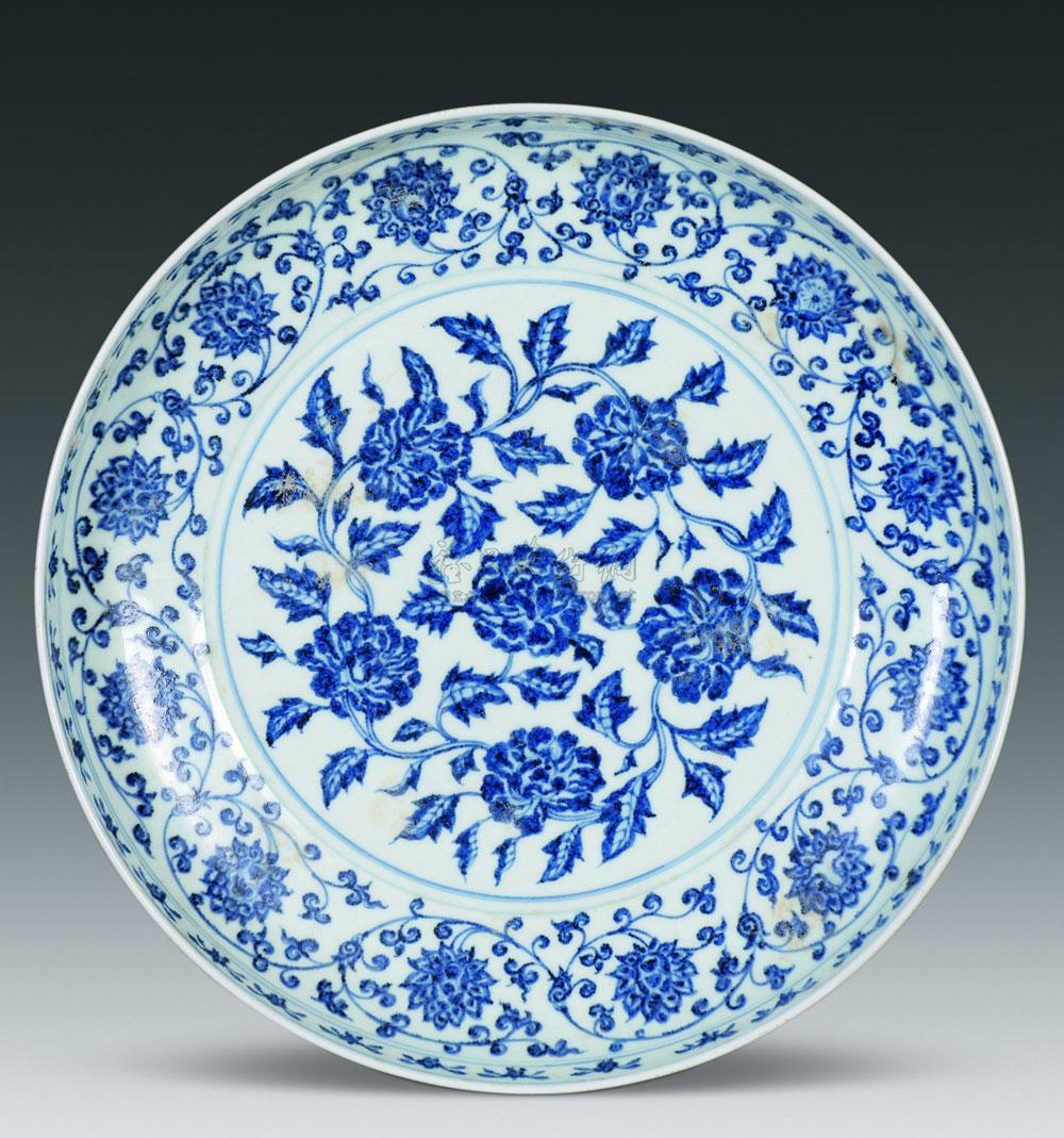【明永乐 青花缠枝牡丹纹盘】拍卖品_图片_价格_鉴赏_明代青花瓷器