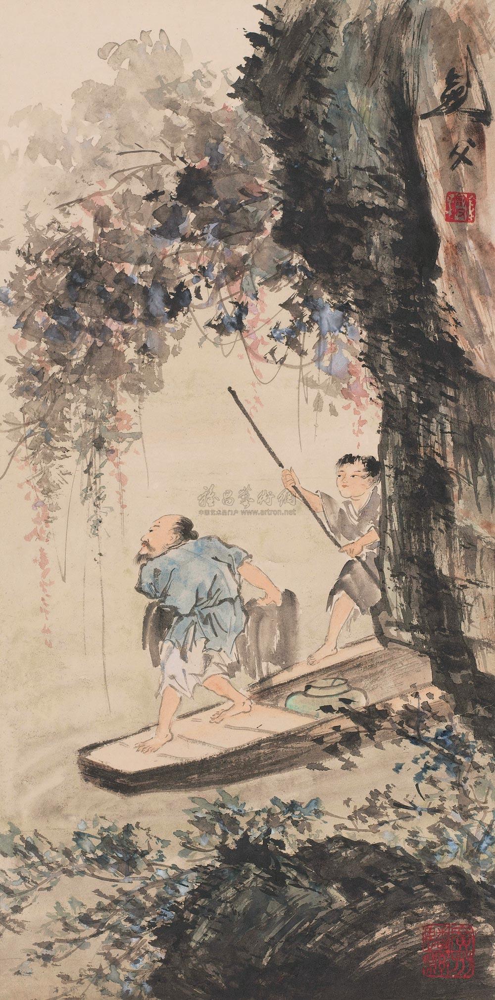 【捕鱼图 立轴 设色纸本】拍卖品_图片_价格_鉴赏_绘画_雅昌艺术品