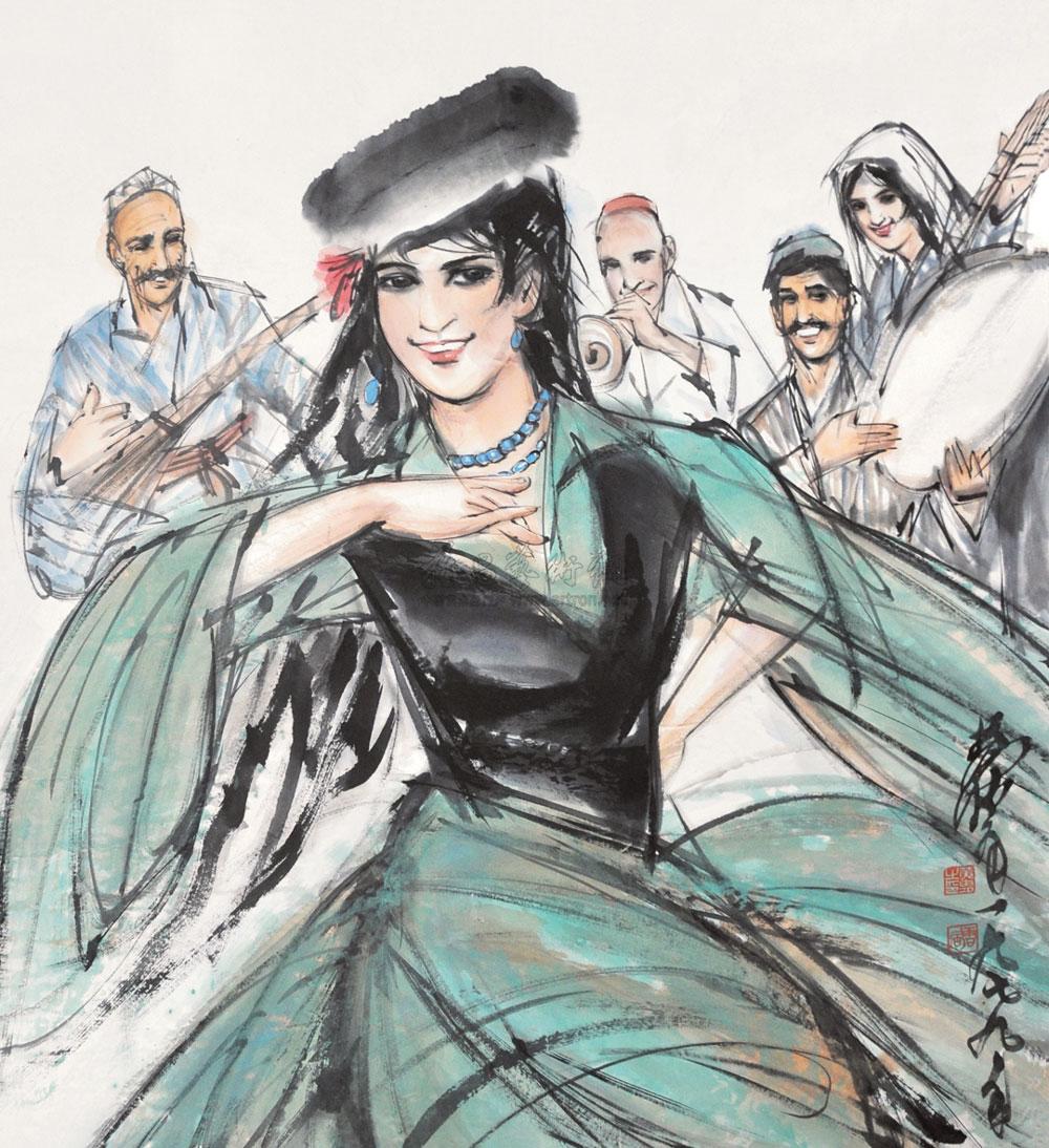 【新疆舞 立轴 设色纸本】拍卖品_图片_价格_鉴赏_绘画_雅昌艺术品