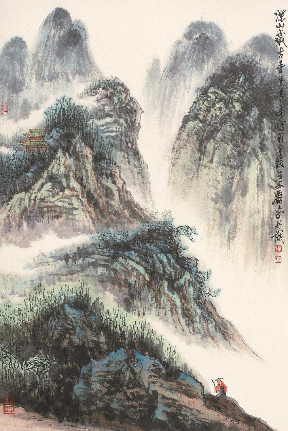 深山藏古寺的画 简单图片