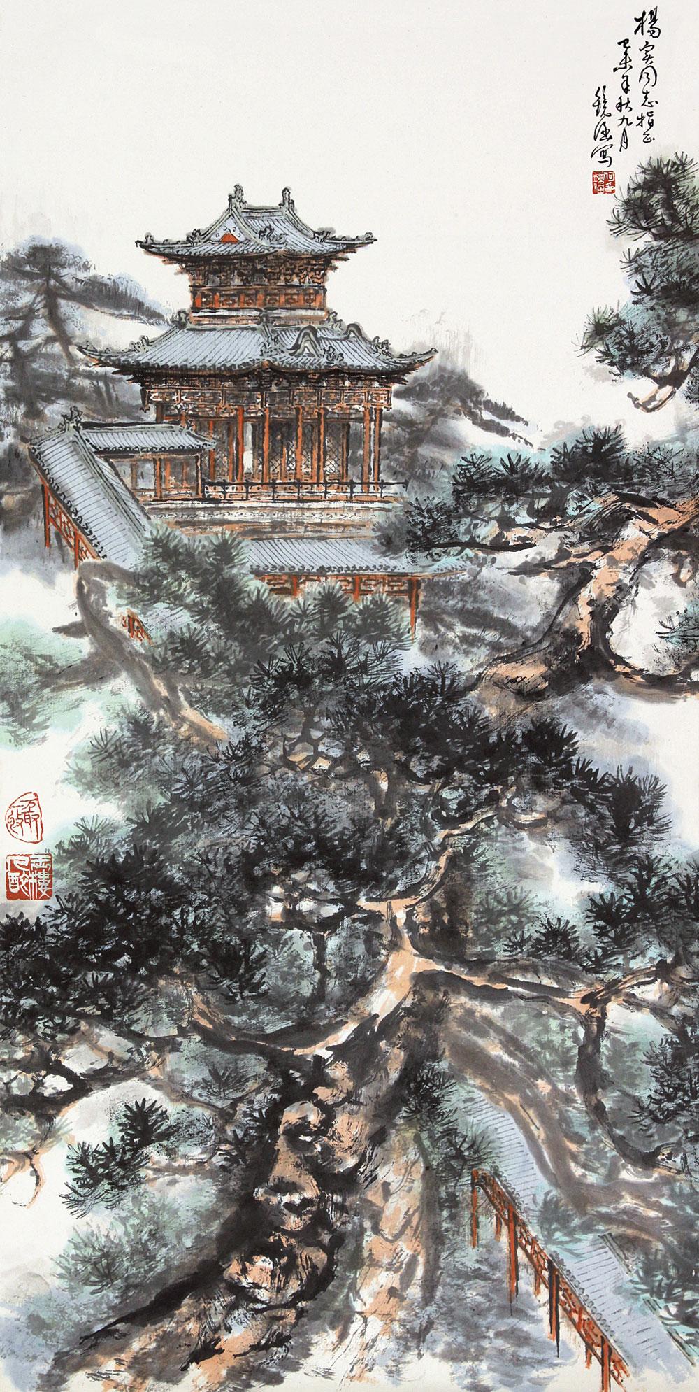 0526 楼阁山水 立轴 纸本