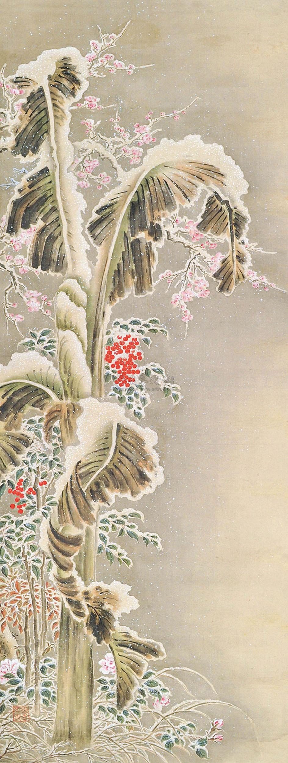 0504 冰雪芭蕉 立轴 绢本
