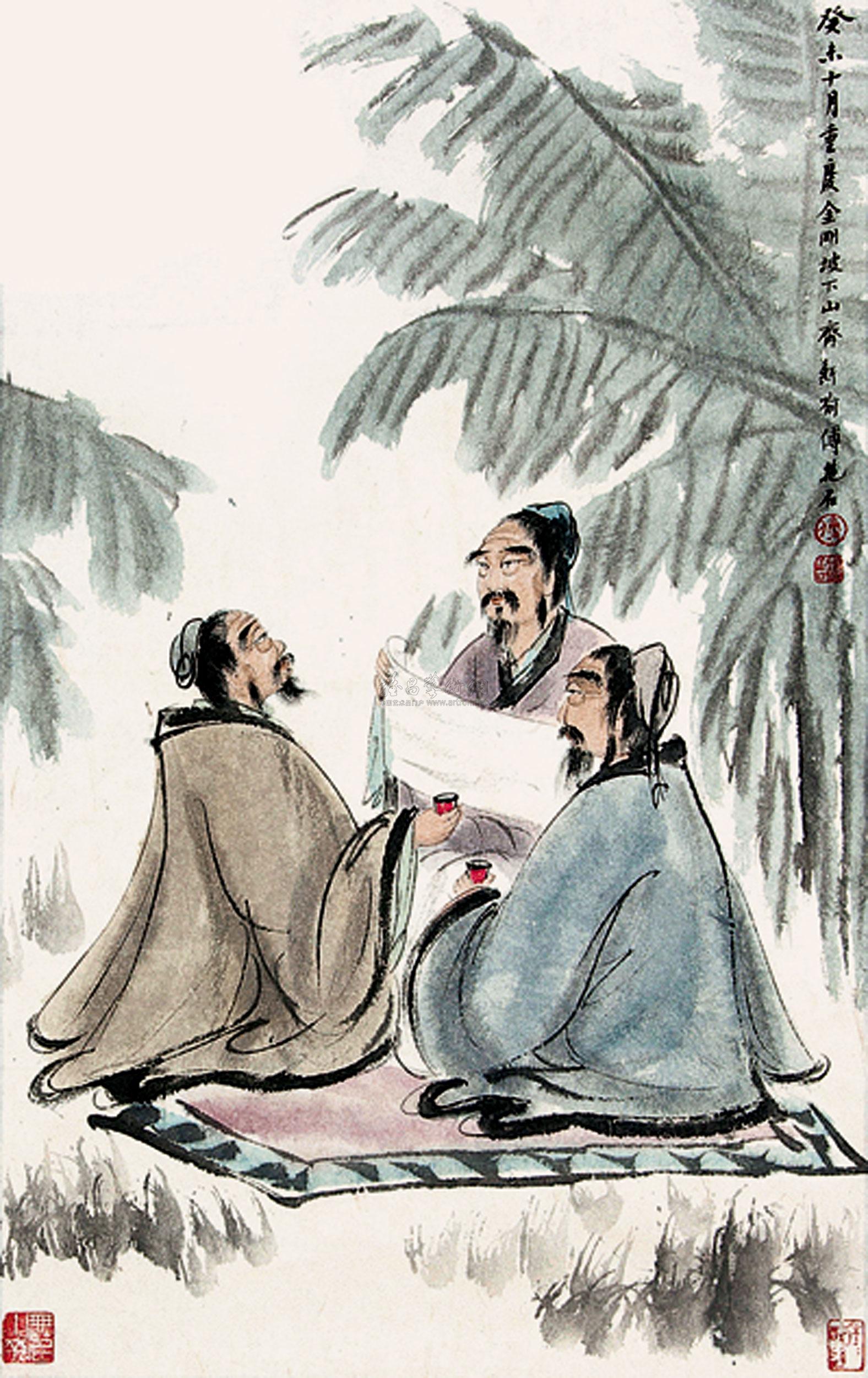 0489 高士对饮图 镜片 纸本