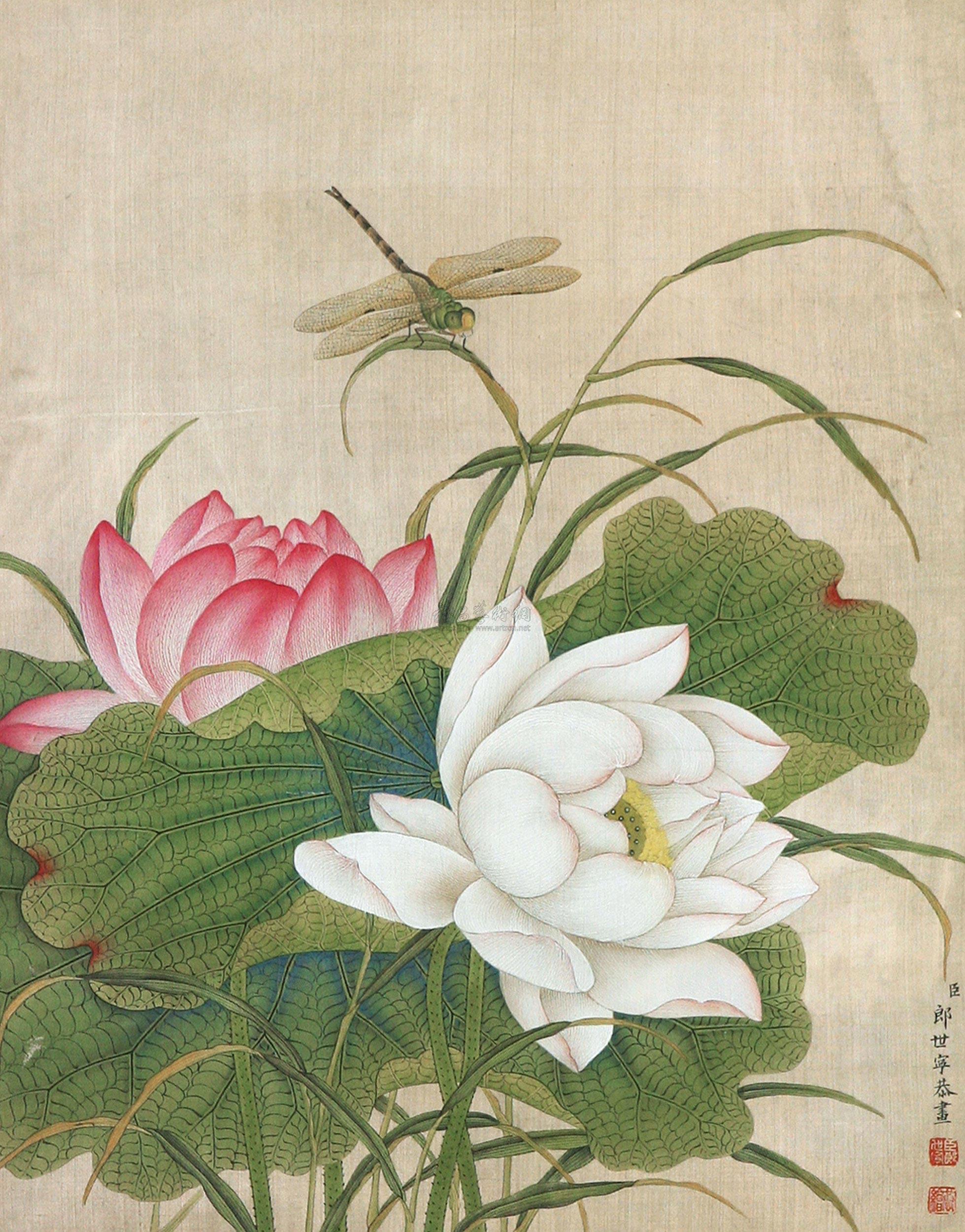 【荷花蜻蜓 立轴 纸本】拍卖品_图片_价格_鉴赏_绘画_雅昌艺术品拍卖