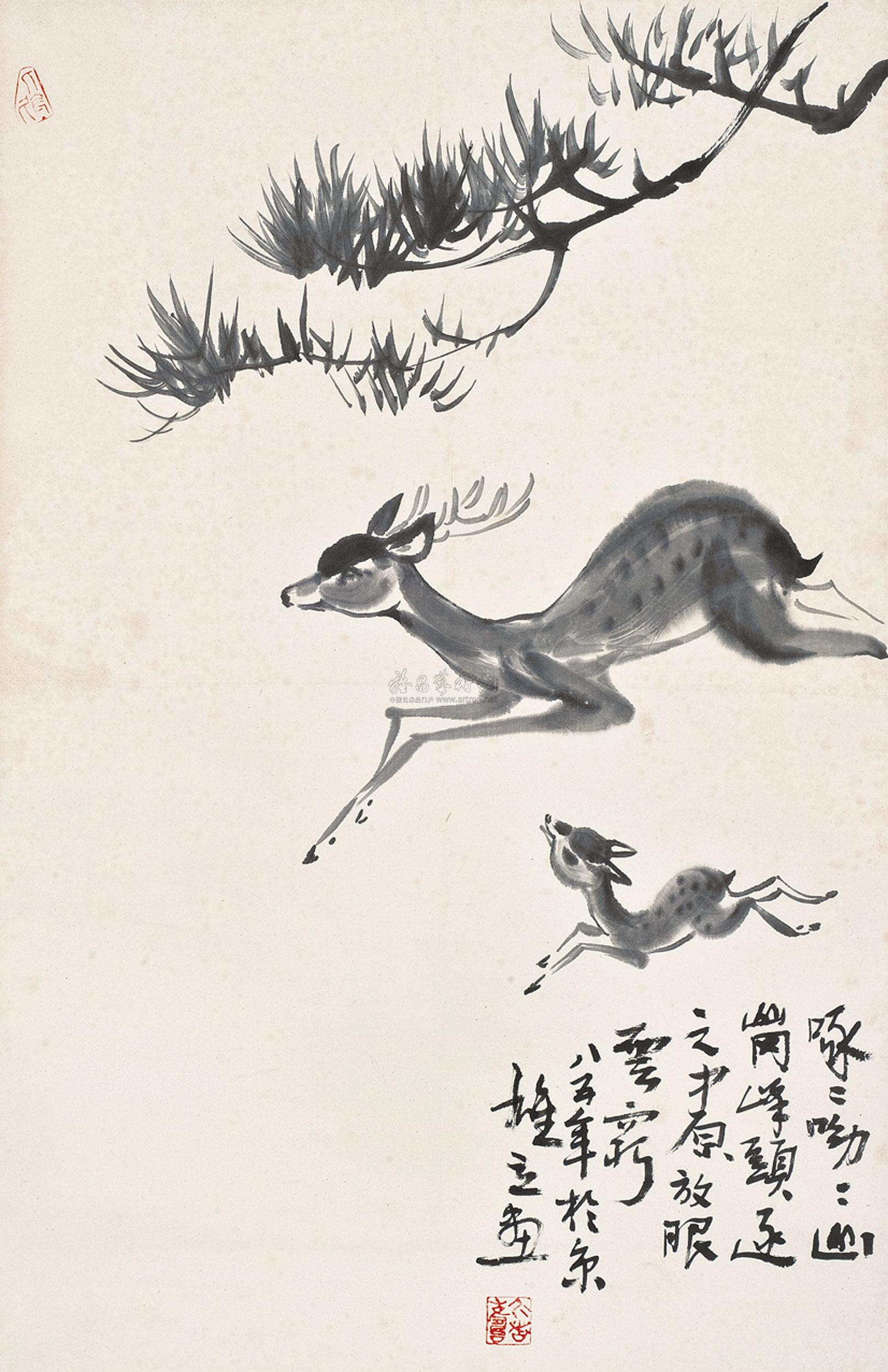 0090 鹿 立轴 水墨纸本