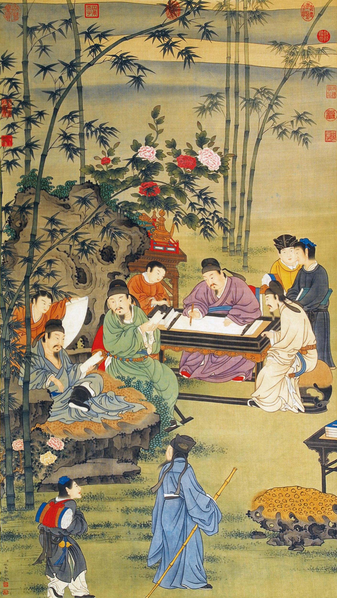 0672 雅集图 立轴 设色绢本