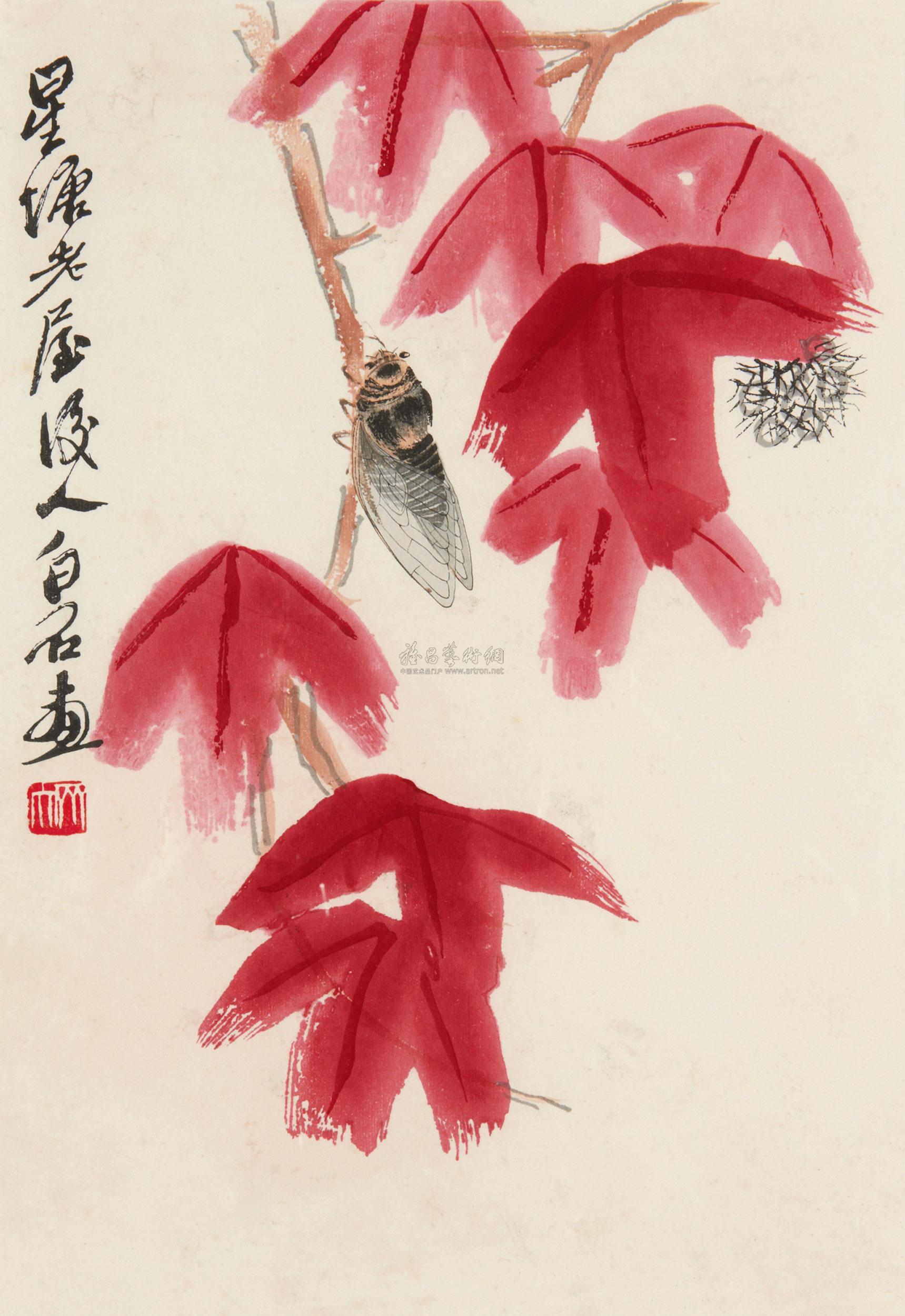 齐白石的枫叶寒蝉图图片