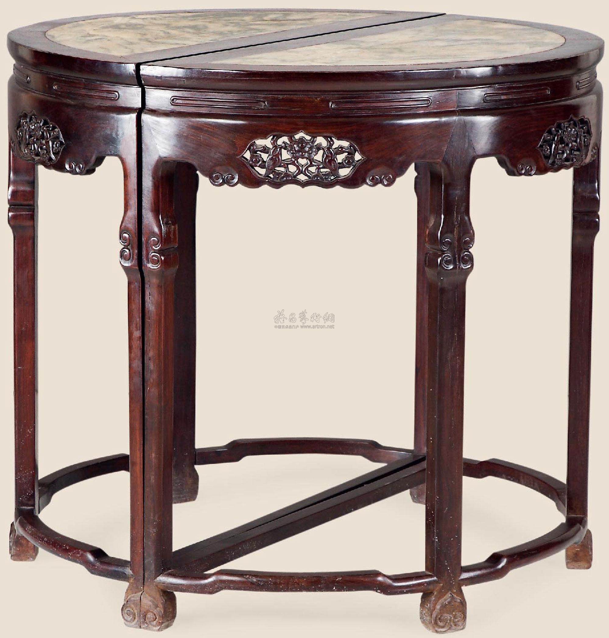 *1879 清 红木嵌大理石半圆桌 (两件)