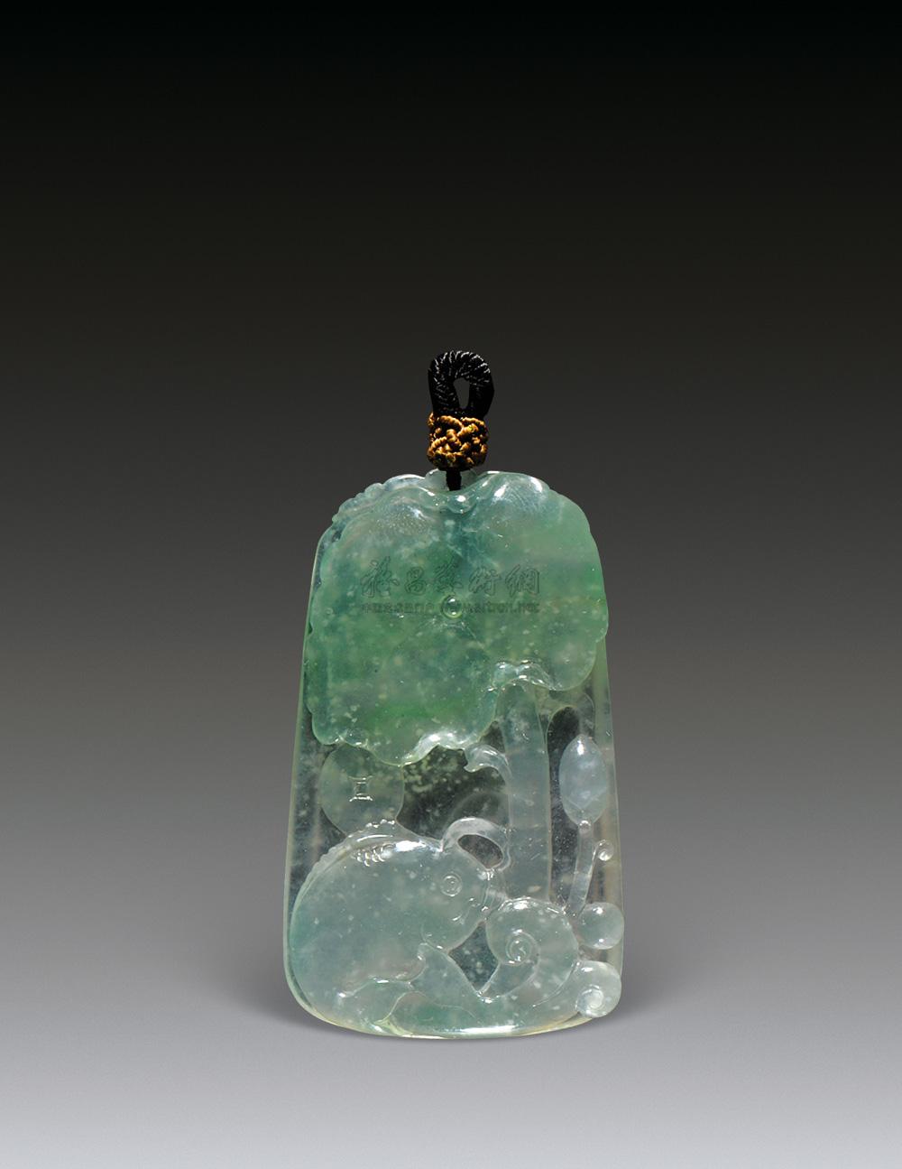 1285 天然翡翠连年有余花牌