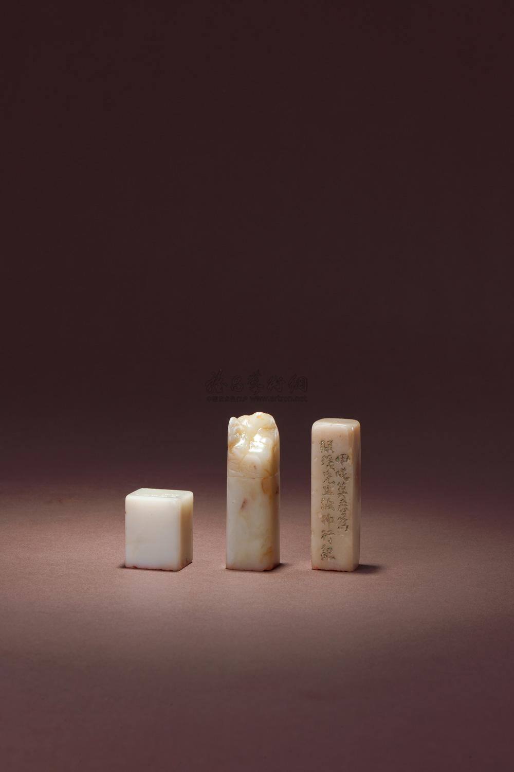 2601 顿立夫 栖云 王大炘刻寿山芙蓉石印章 (三方)