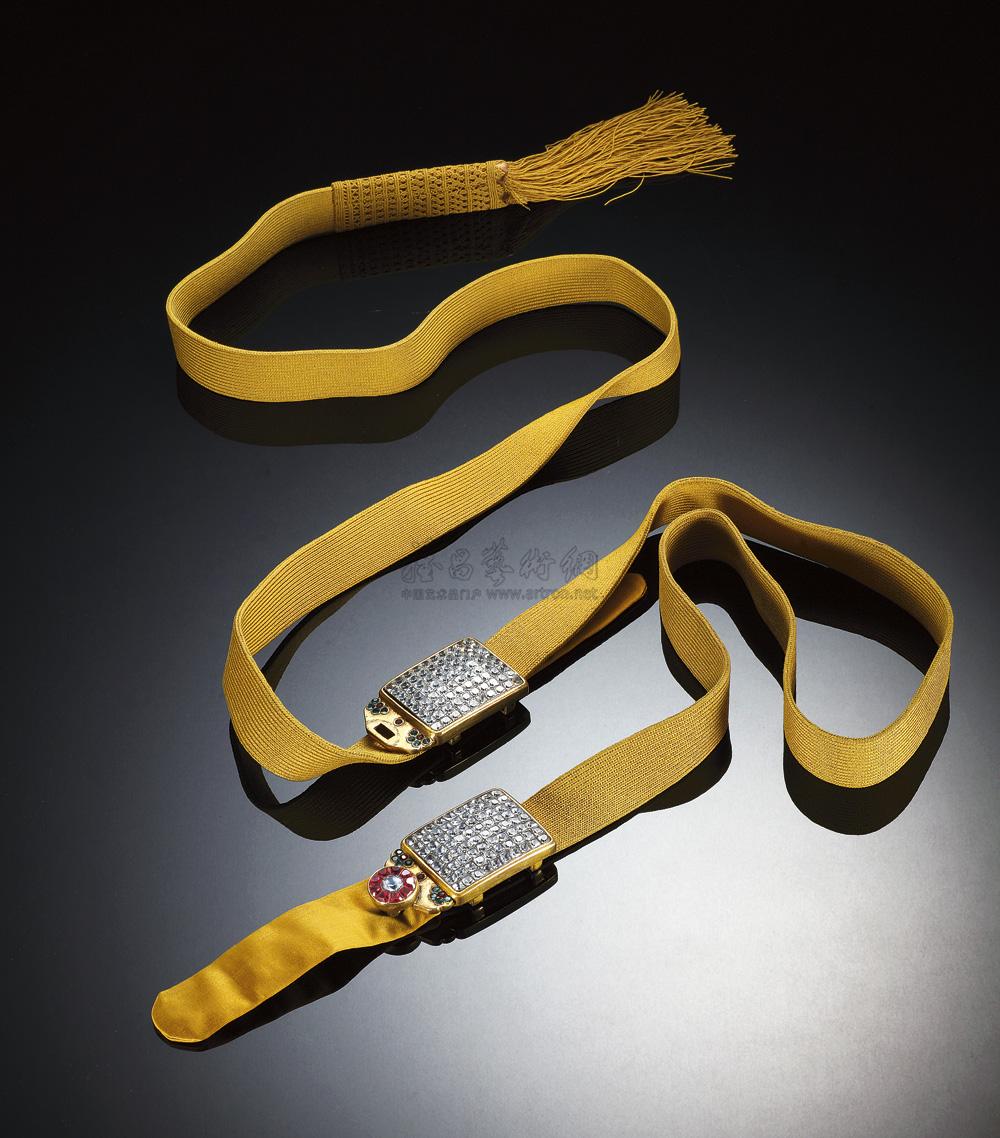 8740 清乾隆 皇帝吉服带原配铜鎏金嵌彩料带扣